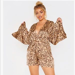 PrettyLittleThing Satin Leopard Romper